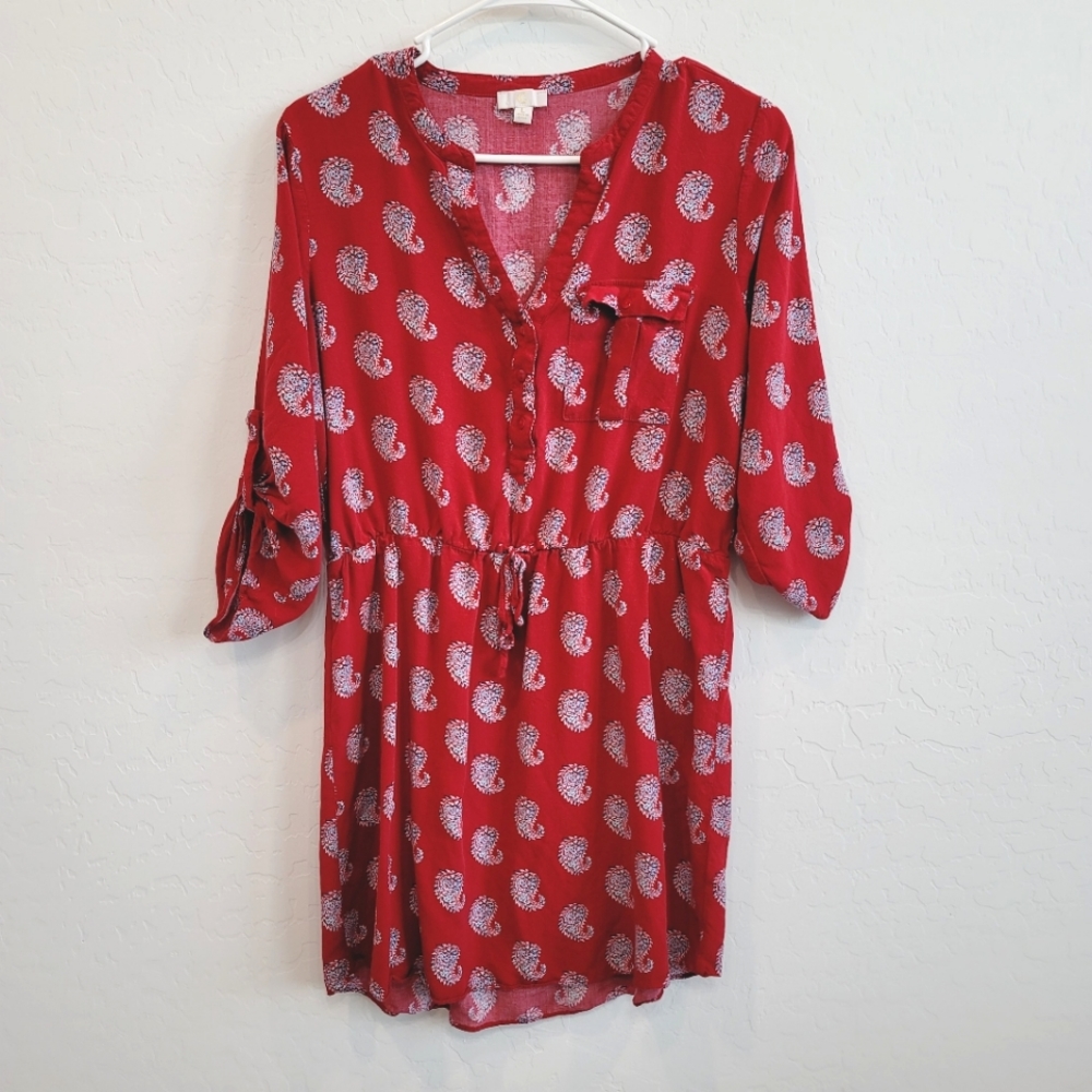 💕 C Label Red Paisley Print Blouson Dress Women's Size Large
